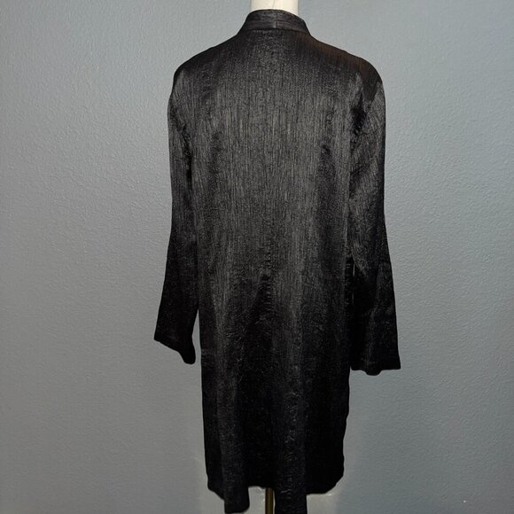 EILEEN FISHER SILK BLEND SHIMMERY BARK LOOK LONG LINE SIDE SLIT KIMONO JACKET -L - Picture 8 of 14